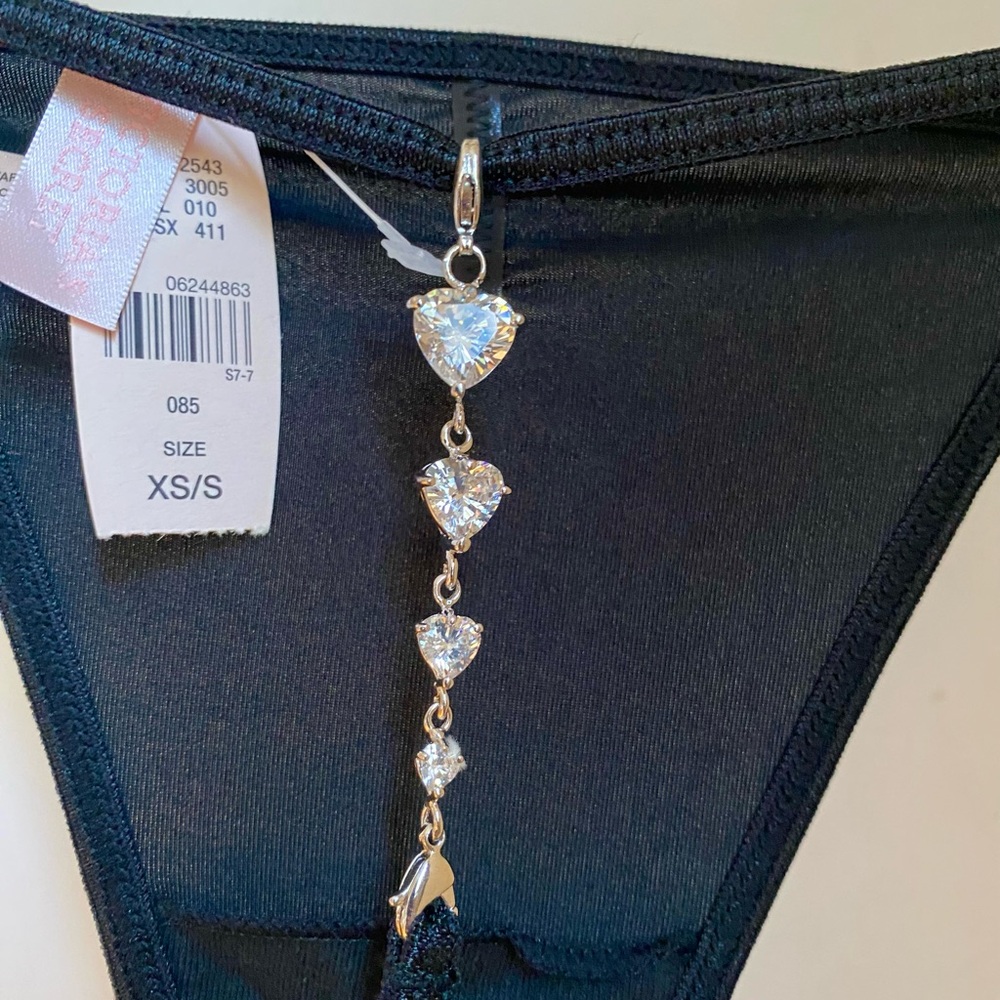Victoria's Secret Black Panties with Diamond Heart Charms
